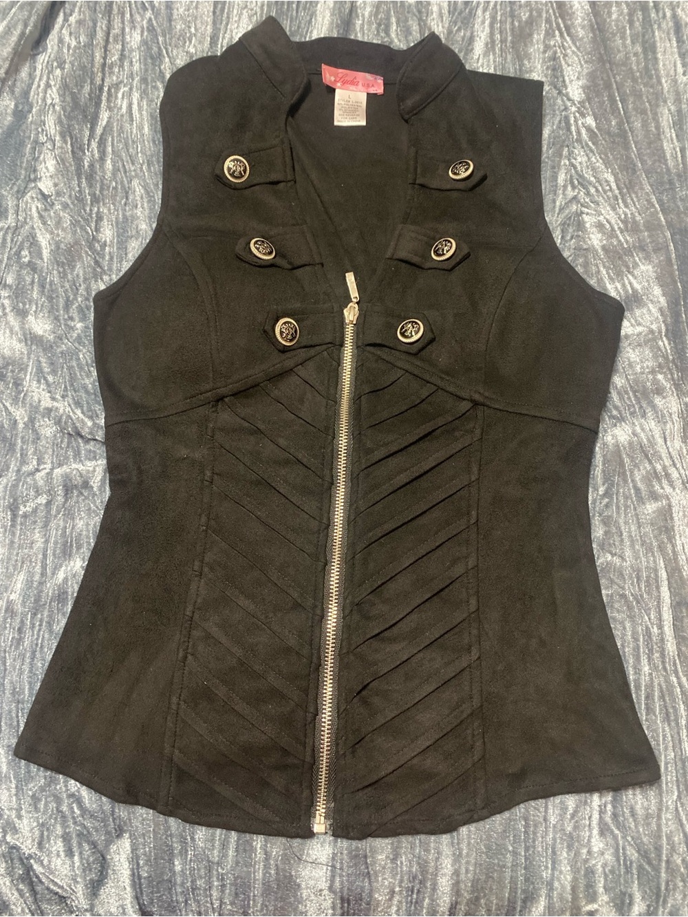 Black Sleeveless Military-Style Zip Vest